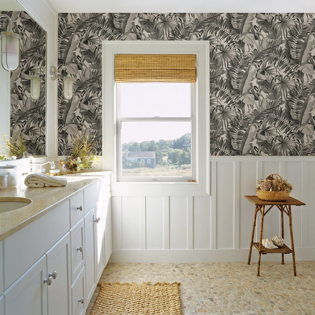 Alfresco Grey Tropical Palm Wallpaper with Botanical Leaf Motif - A-Street Prints 2969-24134