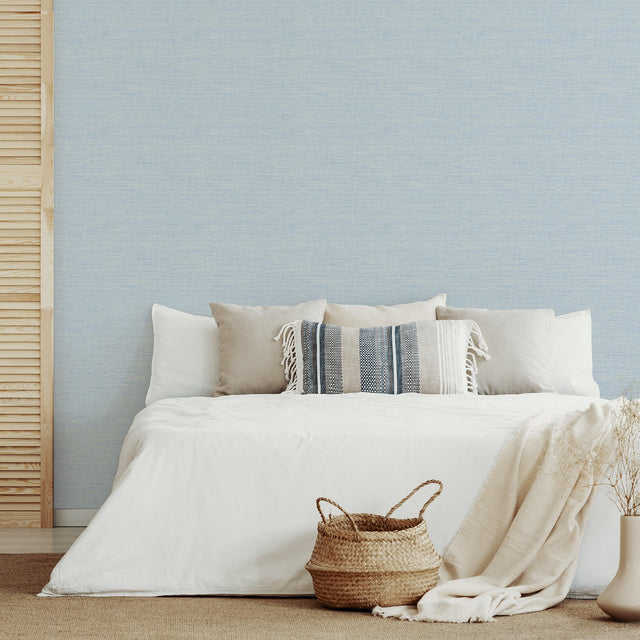 Agave Blue Imitation Grasscloth Wallpaper with Faux Grasscloth Texture, Modern Graphics Pattern - Brewster 2969-24283
