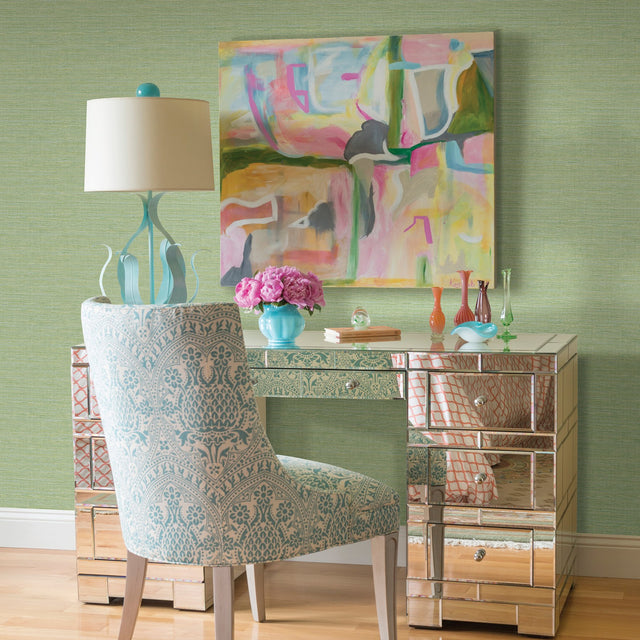 Agave Green Imitation Grasscloth Wallpaper with Raised Ink Texture - A-Street Prints 2969-24284