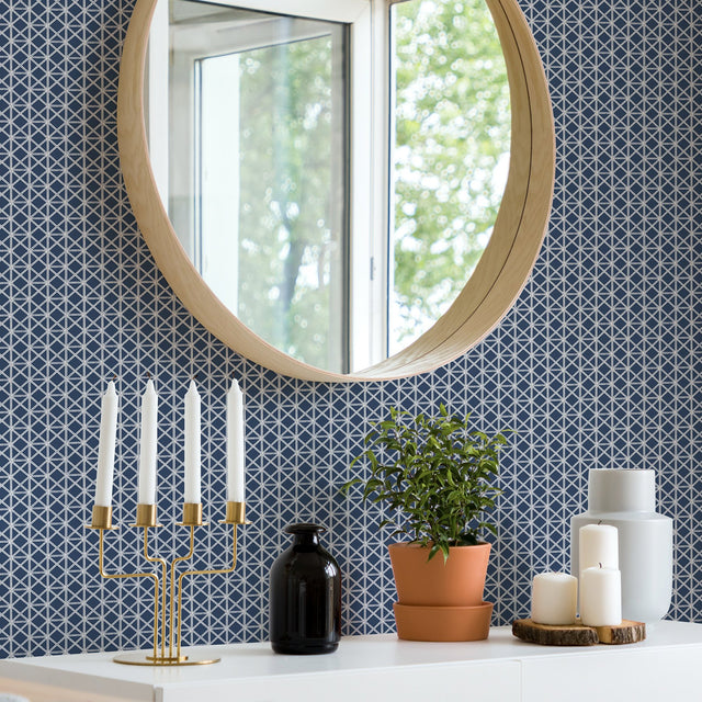 Lisbeth Navy Geometric Lattice Wallpaper with Coastal Geometric Pattern - A-Street Prints 2969-26000