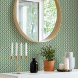 Lisbeth Green Geometric Lattice Wallpaper with Coastal Graphic Trellis - A-Street Prints 2969-26001