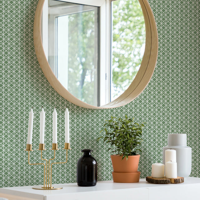 Lisbeth Green Geometric Lattice Wallpaper with Coastal Graphic Trellis - A-Street Prints 2969-26001