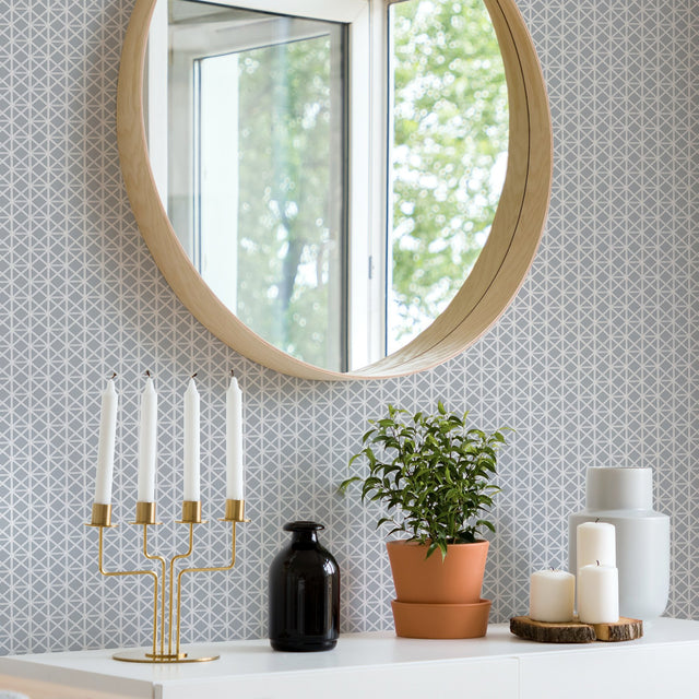 Lisbeth Grey Geometric Lattice Wallpaper with Coastal Graphic Trellis - A-Street Prints 2969-26002