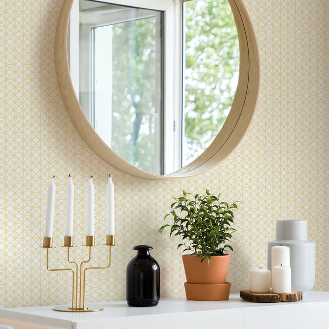 Lisbeth Yellow Geometric Lattice Wallpaper with Coastal Graphic Trellis - A-Street Prints 2969-26003