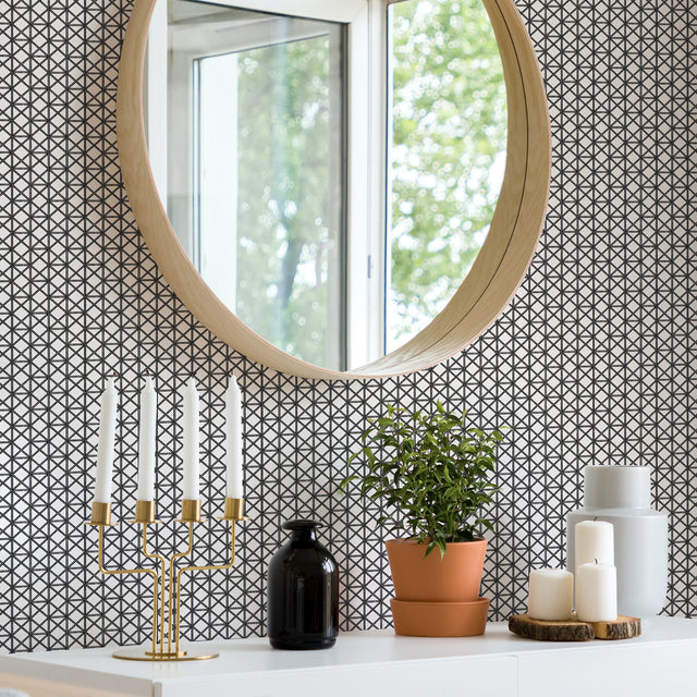 Lisbeth Black Geometric Lattice Wallpaper with Coastal Geometric Pattern - Brewster 2969-26004