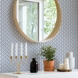 Lisbeth Blue Geometric Lattice Wallpaper with Coastal Graphic Trellis - A-Street Prints 2969-26005