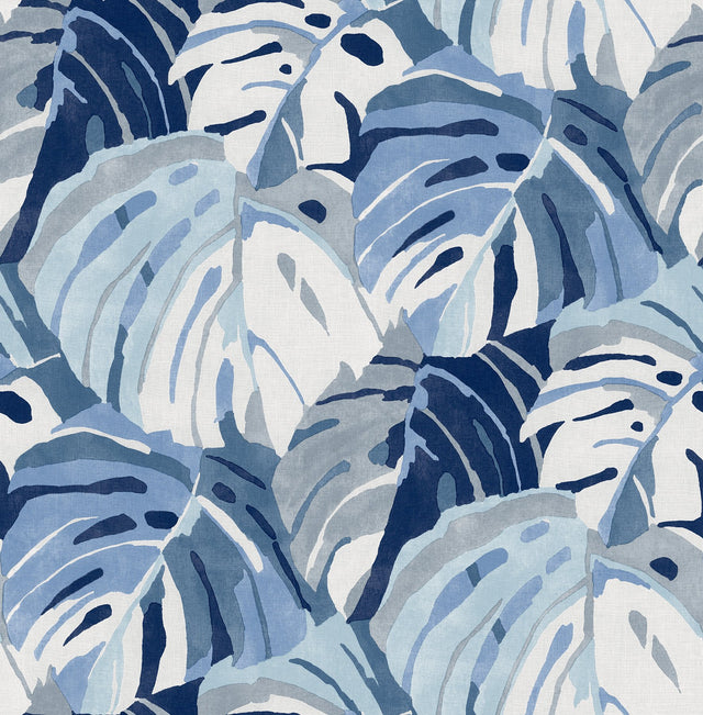 Samara Blue Monstera Leaf Wallpaper with Tropical Botanical Leaves  A-Street Prints 2969-26007