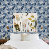 Samara Blue Monstera Leaf Wallpaper with Tropical Botanical Leaves- A-Street Prints 2969-26007
