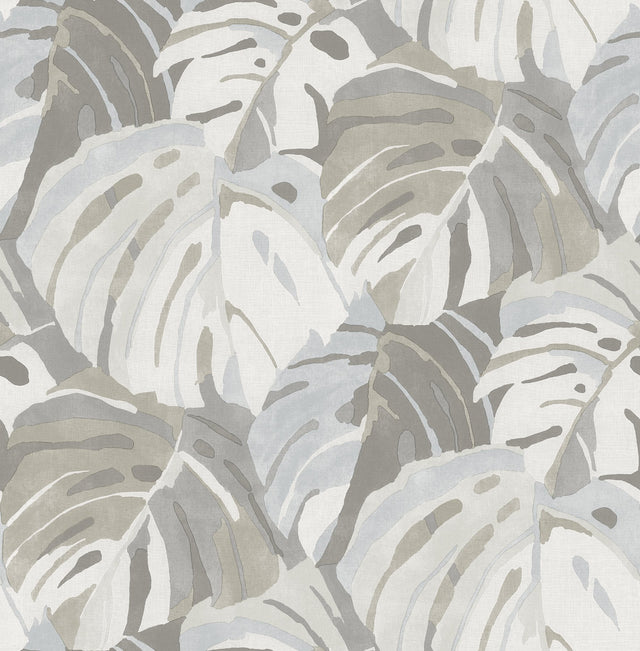 Samara Stone Monstera Leaf Wallpaper with Tropical Botanical Leaves - A-Street Prints 2969-26008