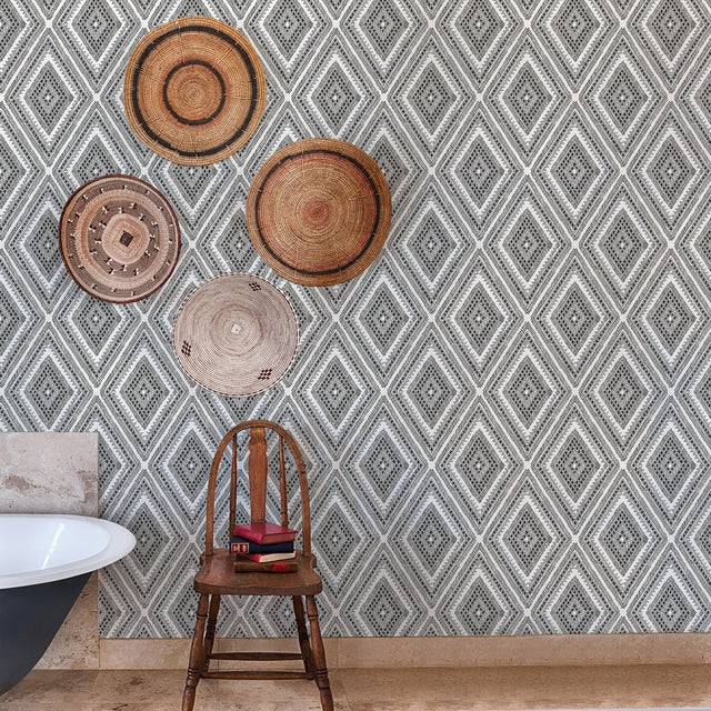 Zaya Black Tribal Diamonds Wallpaper with Raised Ink Geometric Motif - A-Street Prints 2969-26012