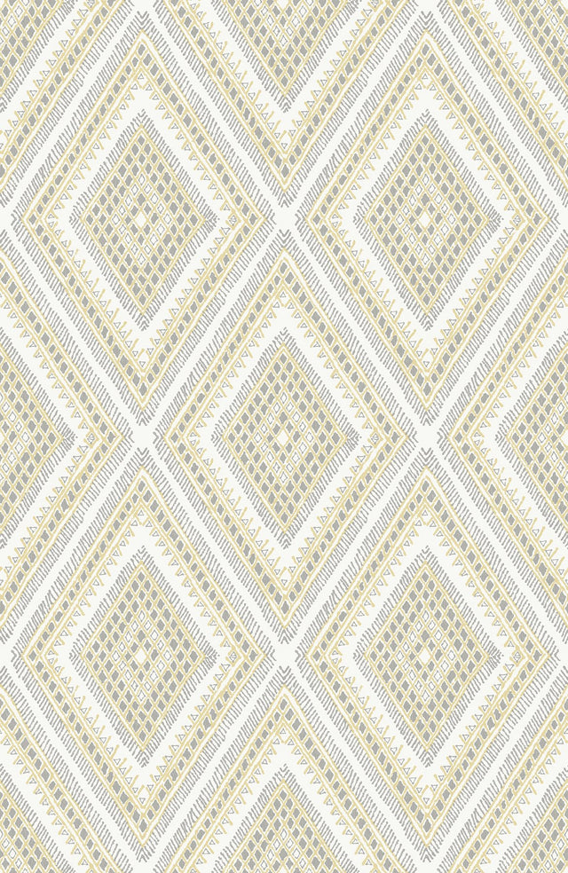 Zaya Light Yellow Tribal Diamonds Wallpaper with Raised Ink Geometric Pattern - A-Street Prints 2969-26014