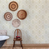 Zaya Light Yellow Tribal Diamonds Wallpaper with Raised Ink Geometric Pattern - A-Street Prints 2969-26014