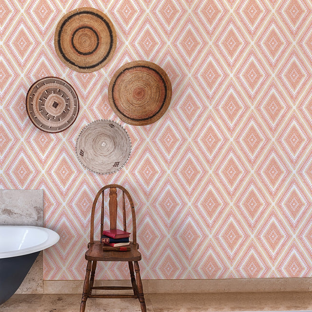 Zaya Orange Tribal Diamonds Wallpaper with Raised Ink Bohemian Geometric Pattern - A-Street Prints 2969-26015