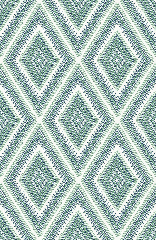 Zaya Green Tribal Diamonds Wallpaper with Bohemian Global Geometric Pattern - A-Street Prints 2969-26016