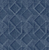 Moki Blue Lattice Geometric Wallpaper with Raised Ink Texture - Brewster 2969-26017
