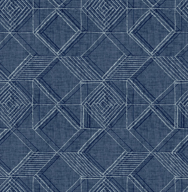 Moki Blue Lattice Geometric Wallpaper with Raised Ink Texture - Brewster 2969-26017