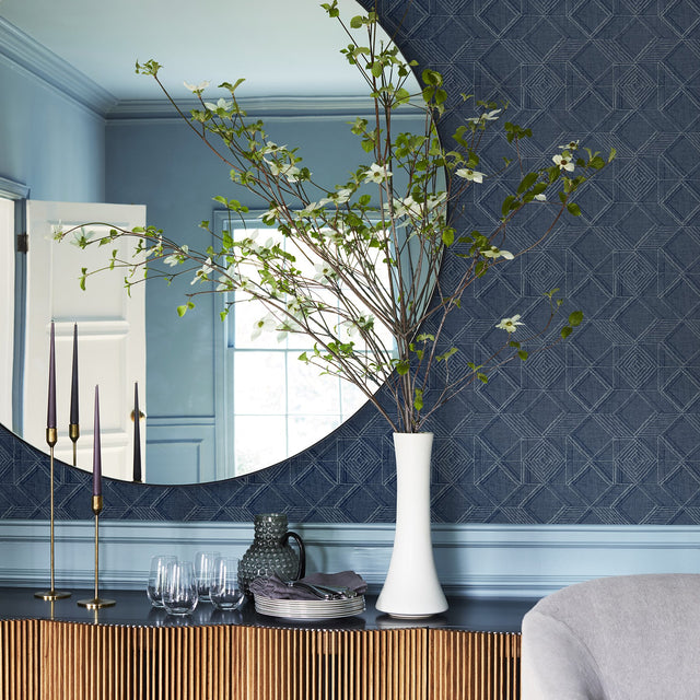 Moki Blue Lattice Geometric Wallpaper with Raised Ink Texture - Brewster 2969-26017