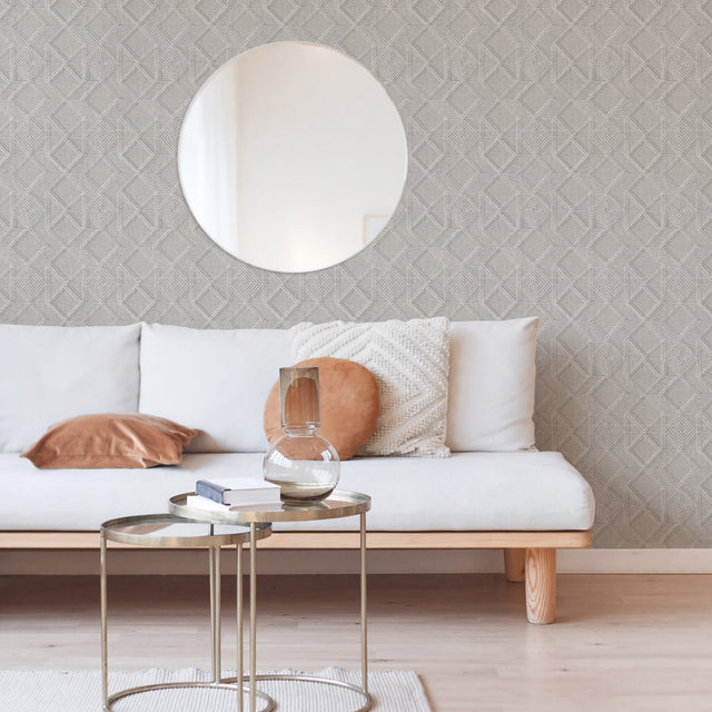 Moki Grey Lattice Geometric Wallpaper with Raised Ink on Non Woven - A-Street Prints 2969-26018