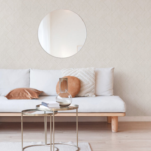 Moki Off White Lattice Geometric Wallpaper with Raised Ink Modern Global Pattern - A-Street Prints 2969-26019