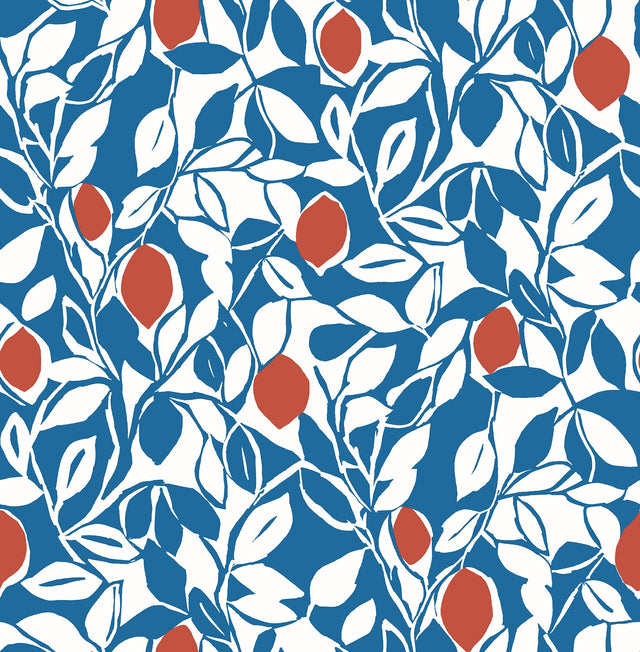 Loretto Blue Citrus Wallpaper with Eclectic Botanical Fruit Pattern - A-Street Prints 2969-26024