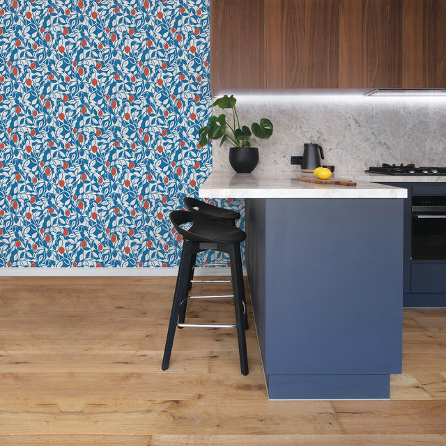 Loretto Blue Citrus Wallpaper with Eclectic Botanical Fruit Pattern - A-Street Prints 2969-26024