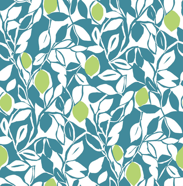 Loretto Teal Citrus Wallpaper with Eclectic Fruit Pattern - A-Street Prints 2969-26026