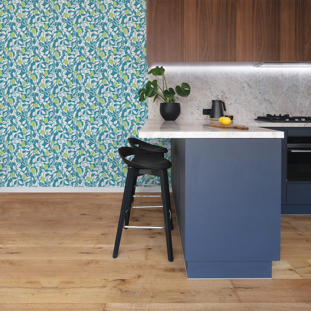 Loretto Teal Citrus Wallpaper with Eclectic Fruit Pattern - A-Street Prints 2969-26026