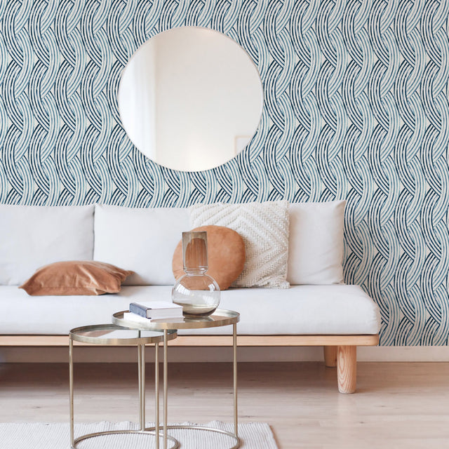 Zamora Blue Brushstrokes Wallpaper with Abstract Bohemian Motif - A-Street Prints 2969-26027