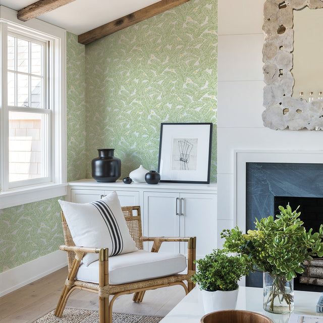 Athina Sage Fern Wallpaper with Botanical Leaves Motif, Bohemian Style - Brewster 2969-26033