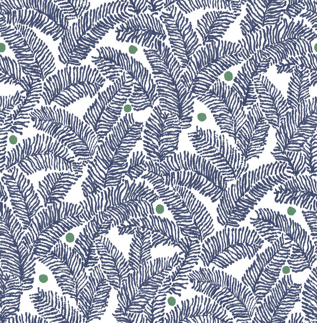 Athina Navy Fern Wallpaper with Botanical Leaves Pattern, Bohemian Style - A-Street Prints 2969-26034