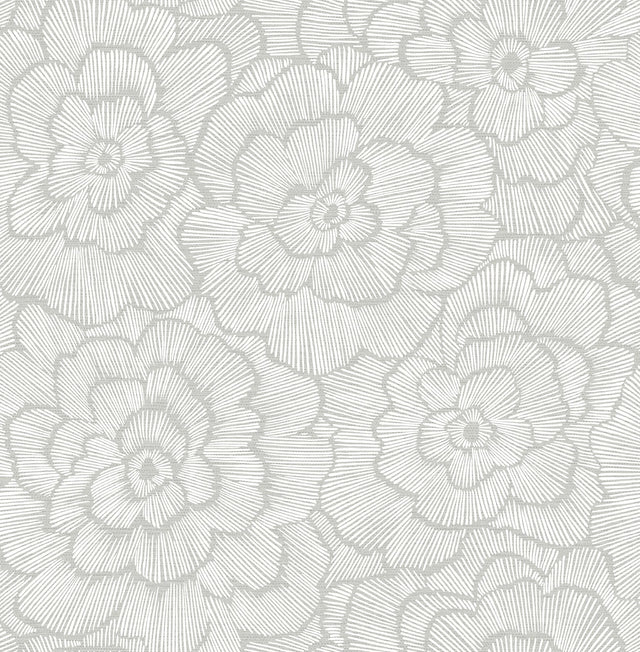 Periwinkle Light Grey Textured Floral Wallpaper with Raised Ink Botanical Flowers - A-Street Prints 2969-26036