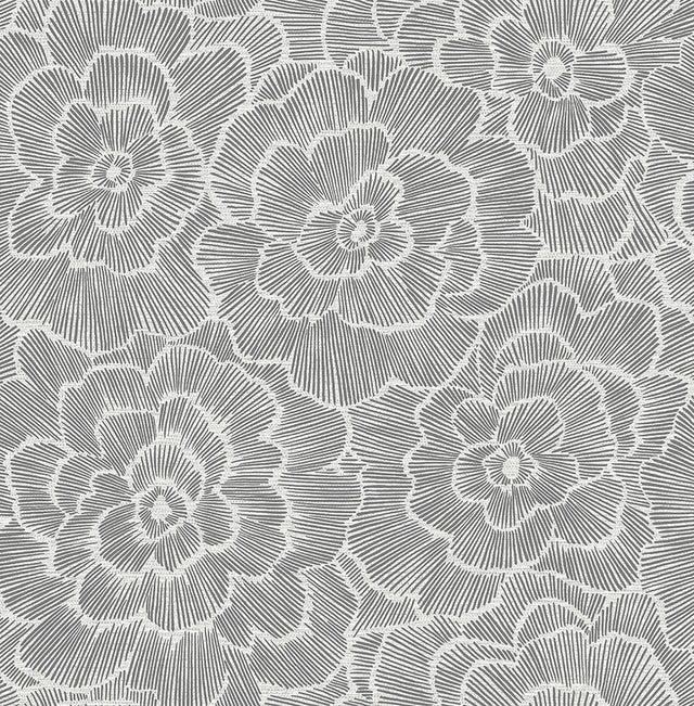 Periwinkle Grey Textured Floral Wallpaper with Raised Ink Botanical Motif, Bohemian Style - A-Street Prints 2969-26038