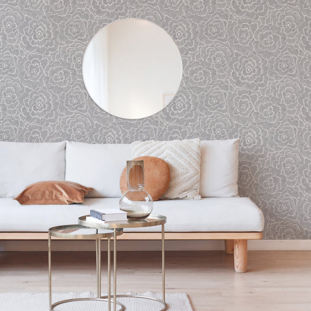 Periwinkle Grey Textured Floral Wallpaper with Raised Ink Botanical Motif, Bohemian Style - A-Street Prints 2969-26038