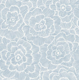 Periwinkle Blue Textured Floral Wallpaper with Raised Ink Botanical Motif, Bohemian Style - A-Street Prints 2969-26039