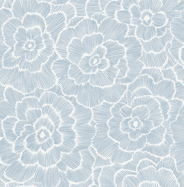 Periwinkle Blue Textured Floral Wallpaper with Raised Ink Botanical Motif, Bohemian Style - A-Street Prints 2969-26039