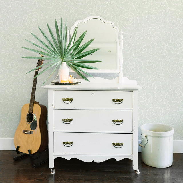 Periwinkle Green Textured Floral Wallpaper with Raised Ink Botanical Motif, Bohemian Style - A-Street Prints 2969-26040