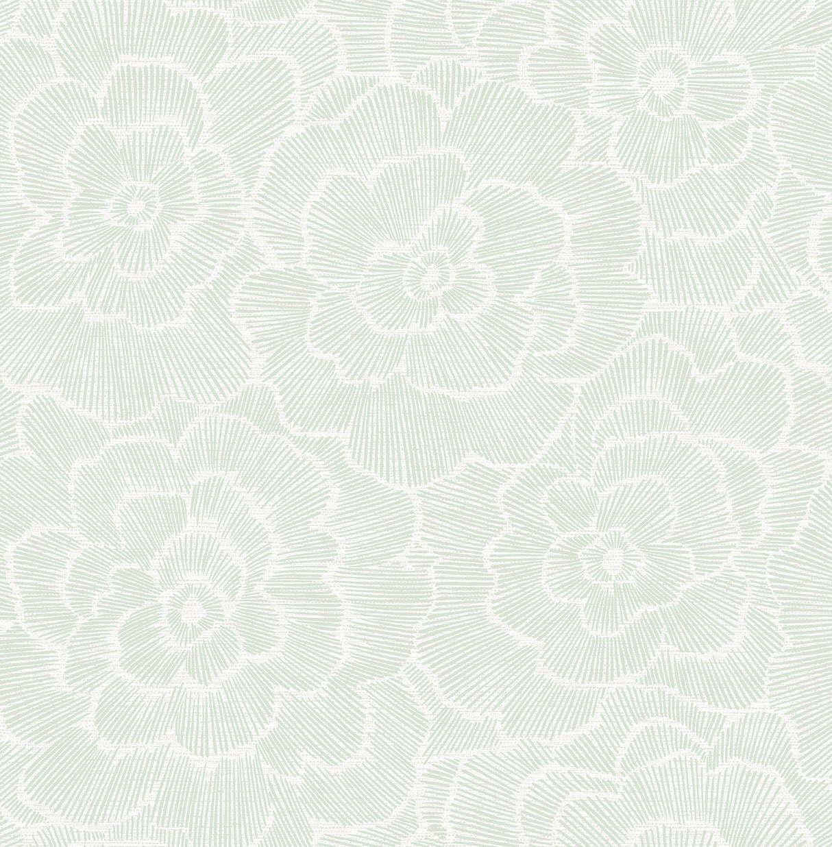A-Street Prints Periwinkle Green Textured Floral Wallpaper FD26040 close-up showing minty green raised ink flower pattern on a subtle grasscloth backdrop