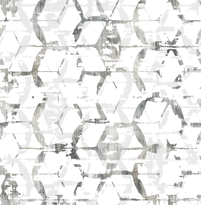 Augustine Black Distressed Geometric Wallpaper with Raised Ink Eclectic Abstract Pattern - A-Street Prints 2969-26043