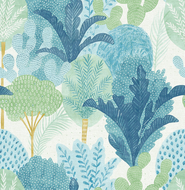 Ari Teal Desert Oasis Wallpaper with Eclectic Botanical Pattern, Raised Ink - A-Street Prints 2969-26045