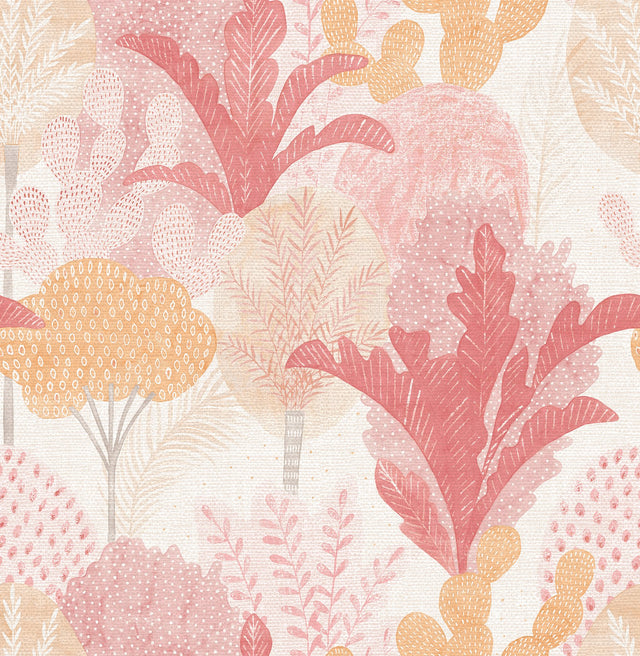 Ari Pink Desert Oasis Wallpaper with Eclectic Botanical Pattern - A-Street Prints 2969-26046