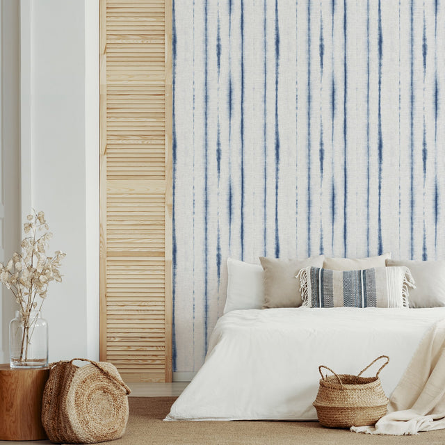 Orleans Blue Shibori Faux Linen Wallpaper with Bohemian Abstract Fabric & Woven Texture - A-Street Prints 2969-26049