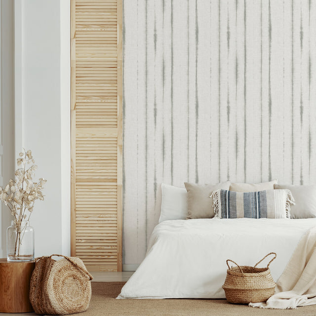 Orleans Grey Shibori Faux Linen Wallpaper with Fabric & Woven Textures Bohemian Style - A-Street Prints 2969-26053