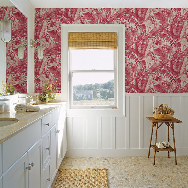 Alfresco Pink Tropical Palm Wallpaper with Botanical Leaf Motif - A?Street Prints 2969-26054