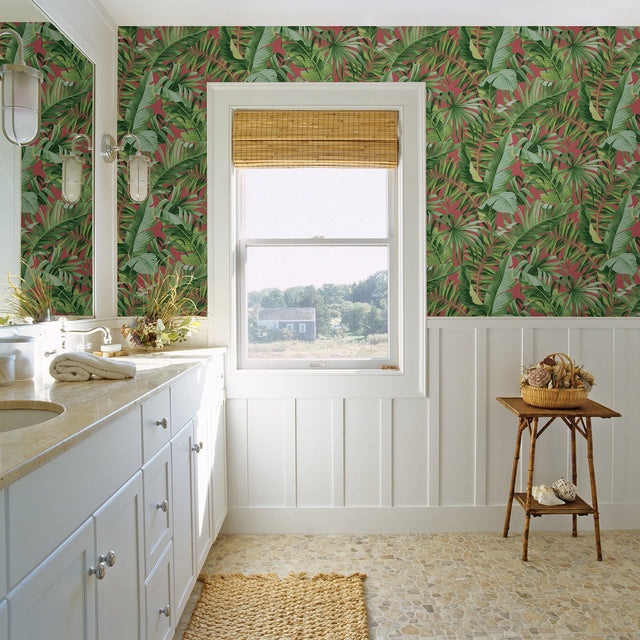 Alfresco Coral Tropical Palm Wallpaper with Botanical Leaf Motif - A?Street Prints 2969-26055