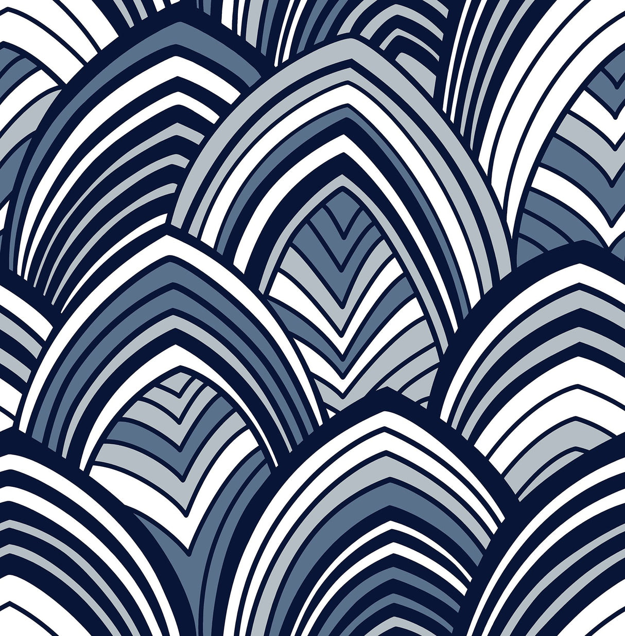 Cabarita Indigo Art Deco Flocked Leaves Wallpaper with Glam Abstract Geometric Pattern - A-Street Prints 2969-87351