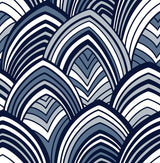 Cabarita Indigo Art Deco Flocked Leaves Wallpaper with Glam Abstract Geometric Pattern - A-Street Prints 2969-87351