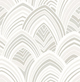 Cabarita White Art Deco Flocked Leaves Wallpaper with Glam Abstract Geometric Pattern - A-Street Prints 2969-87352