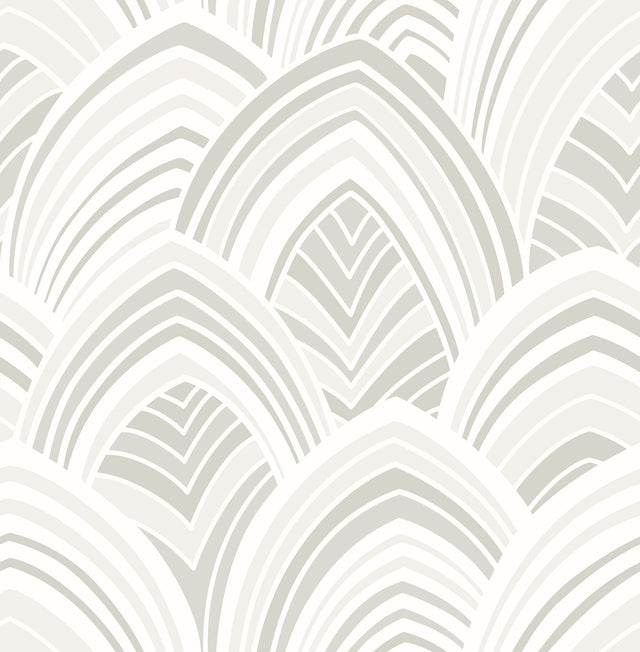 Cabarita White Art Deco Flocked Leaves Wallpaper with Glam Abstract Geometric Pattern - A-Street Prints 2969-87352