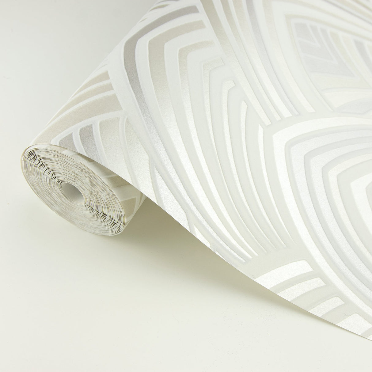 Cabarita White Art Deco Flocked Leaves Wallpaper with Glam Abstract Geometric Pattern - A-Street Prints 2969-87352