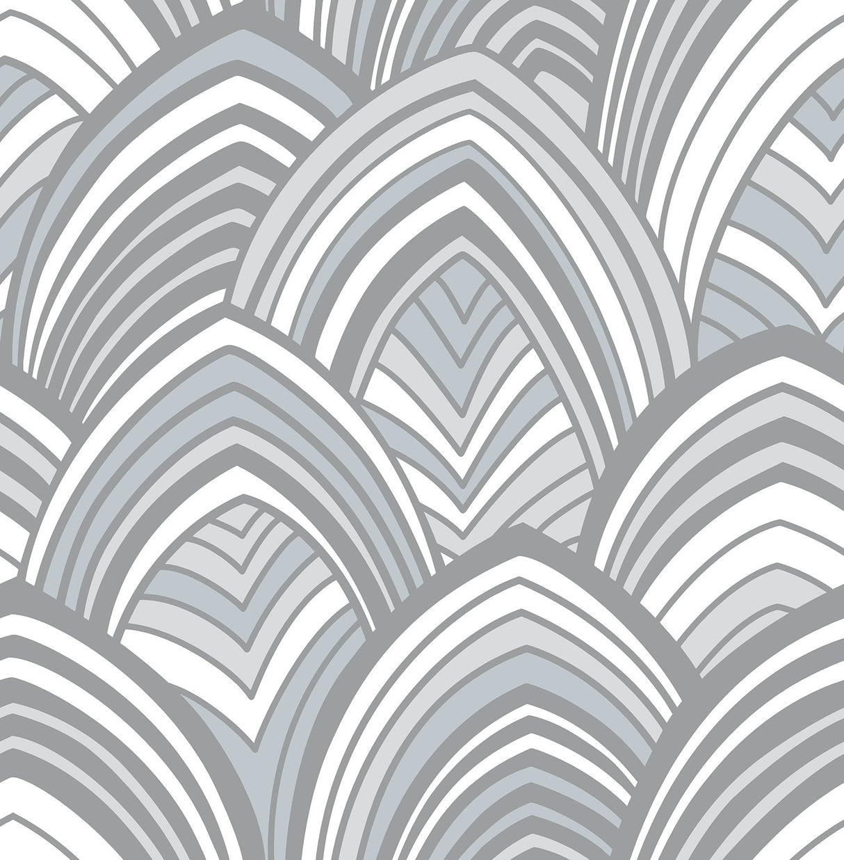 Cabarita Grey Art Deco Flocked Leaves Wallpaper with Geometric Leaf Arches - A-Street Prints 2969-87353